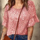 Pink Leopard Spotted Ruffle Sleeve T Shirt