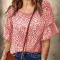 Pink Leopard Spotted Ruffle Sleeve T Shirt