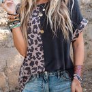 Black Half Leopard Patchwork Short Sleeves Top