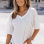 White Waffle Knit Drop Shoulder Loose Top