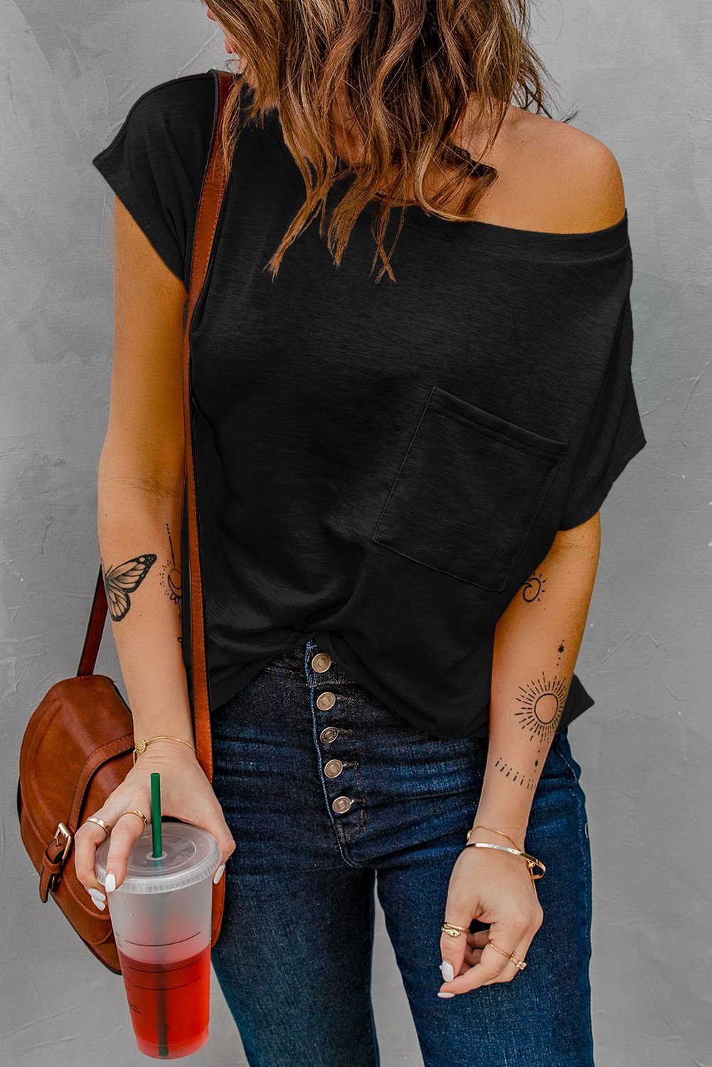 Black Pocketed Tee with Side Slits