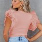 Pink Dotty Mesh Ruffle Sleeve Ribbed Knit Top