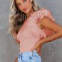 Pink Dotty Mesh Ruffle Sleeve Ribbed Knit Top