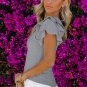 Gray Plain Tiered Ruffled Short Sleeve T Shirt