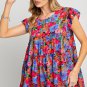 Multicolor Floral Print Ruffle Tiered Short Sleeve Babydoll Top