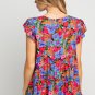 Multicolor Floral Print Ruffle Tiered Short Sleeve Babydoll Top