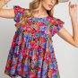 Multicolor Floral Print Ruffle Tiered Short Sleeve Babydoll Top