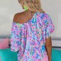Sky Blue Loose Painted Floral Tee