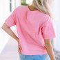 Pink Acid Wash Lace Patch Pocket T Shirt