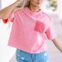Pink Acid Wash Lace Patch Pocket T Shirt