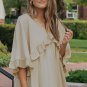 Apricot V Neck Draped Batwing Sleeve Ruffle Top