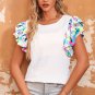 White Voluminous Printed Puff Sleeve Textured Top