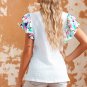 White Voluminous Printed Puff Sleeve Textured Top