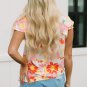 Multicolor Stand Collar Flutter Sleeves Floral Top