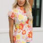 Multicolor Stand Collar Flutter Sleeves Floral Top