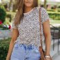 Apricot Cheetah Print O-neck Short Sleeve T Shirt