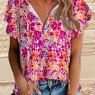 Fiery Red Flutter Sleeves Floral Print Top