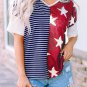 Blue Stripes Stars Print Knit Short Sleeves Top