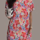 Multicolor Boho Flower Print Short Sleeve Tunic Top