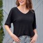 Black Waffle Knit Drop Shoulder Loose Top