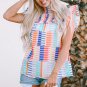 Multicolor Striped Print High Neck Flutter Top