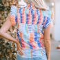 Multicolor Striped Print High Neck Flutter Top