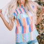 Multicolor Striped Print High Neck Flutter Top