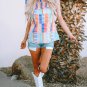 Multicolor Striped Print High Neck Flutter Top