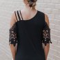 Black Lace Splicing Strappy Cold Shoulder Top