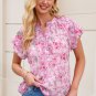 Pink Floral Mandarin Collar Top