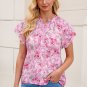 Pink Floral Mandarin Collar Top