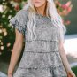 Gray Flutter Sleeves Tiered Denim Top