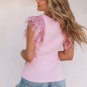Pink Sequined Ruffle Mesh Sleeves Top