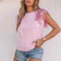 Pink Sequined Ruffle Mesh Sleeves Top