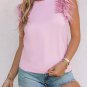 Pink Sequined Ruffle Mesh Sleeves Top
