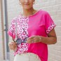 Rose Half Leopard Patchwork Short Sleeves Top