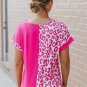 Rose Half Leopard Patchwork Short Sleeves Top