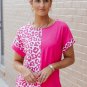 Rose Half Leopard Patchwork Short Sleeves Top
