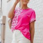 Rose Half Leopard Patchwork Short Sleeves Top