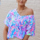 Sky Blue Loose Painted Floral Tee