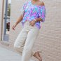 Sky Blue Loose Painted Floral Tee
