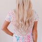Colorful Leopard V Neck Short Sleeve Top