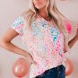 Colorful Leopard V Neck Short Sleeve Top
