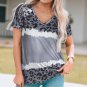 Gray Tie Dye Leopard Patchwork Short Sleeve Top