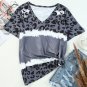 Gray Tie Dye Leopard Patchwork Short Sleeve Top