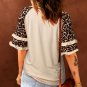 Apricot Ruffled Leopard Sleeve Patchwork Top