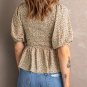 Floral Print Puff Sleeve Smocked Top