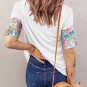 White Floral Print Patchwork Short Sleeve Top