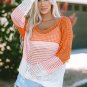 Multicolor Color Block Eyelet Long Sleeve Twisted Back Knit Top