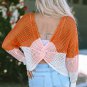 Multicolor Color Block Eyelet Long Sleeve Twisted Back Knit Top